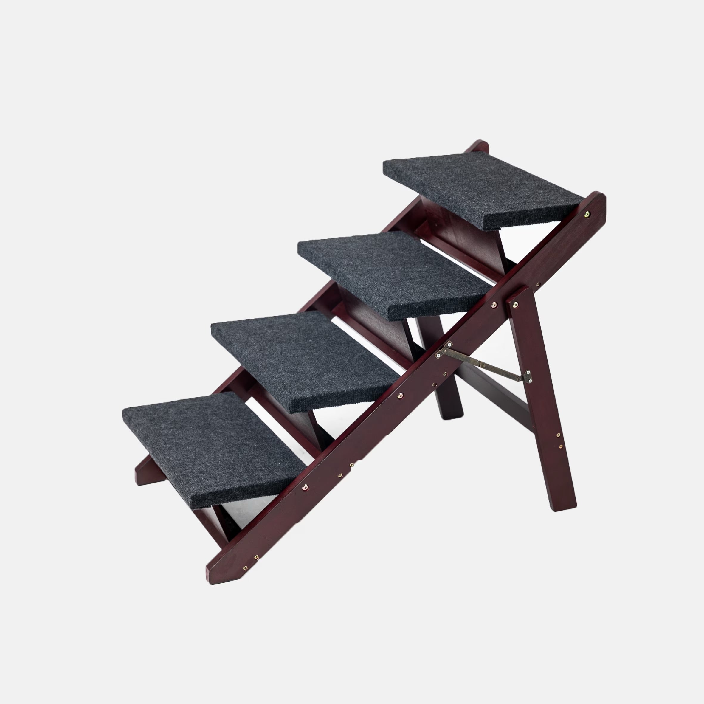 Wooden Dog Stairs Steps - Foldable 4 Levels Pet Stairs & Ramp Perfect For Beds And Cars - Portable Dog Cat Ladder Up To