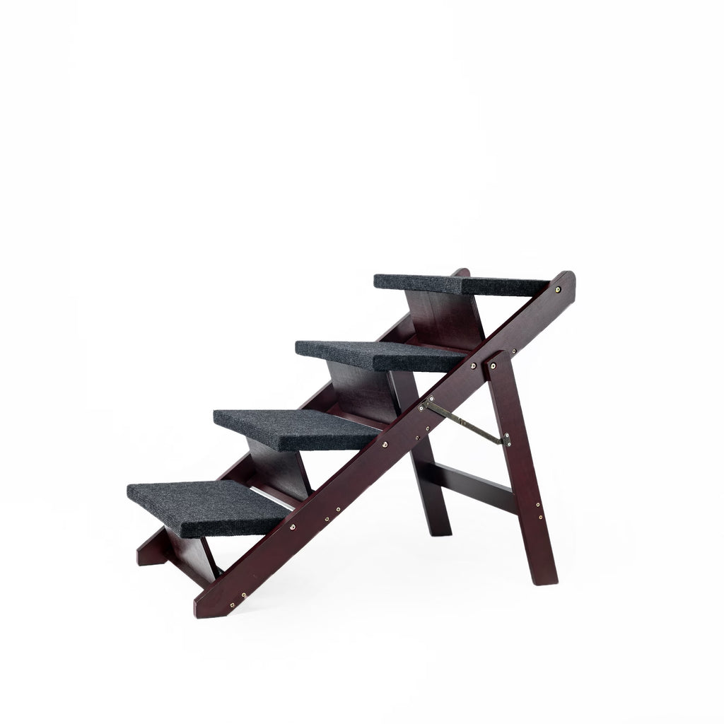 Wooden Dog Stairs Steps - Foldable 4 Levels Pet Stairs & Ramp Perfect For Beds And Cars - Portable Dog Cat Ladder Up To