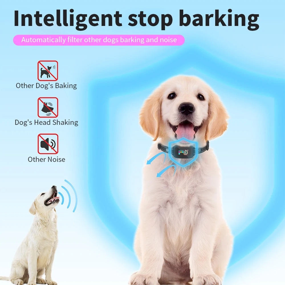 Smart AI Bark Collar for Small, Medium & Large Dogs | IP67 Waterproof Rechargeable Anti-Barking Collar with 4 Safe Training Modes & LCD Color Display
