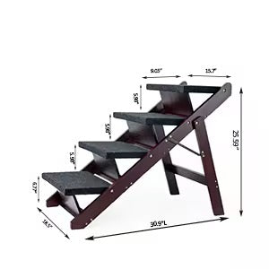 Wooden Dog Stairs Steps - Foldable 4 Levels Pet Stairs & Ramp Perfect For Beds And Cars - Portable Dog Cat Ladder Up To