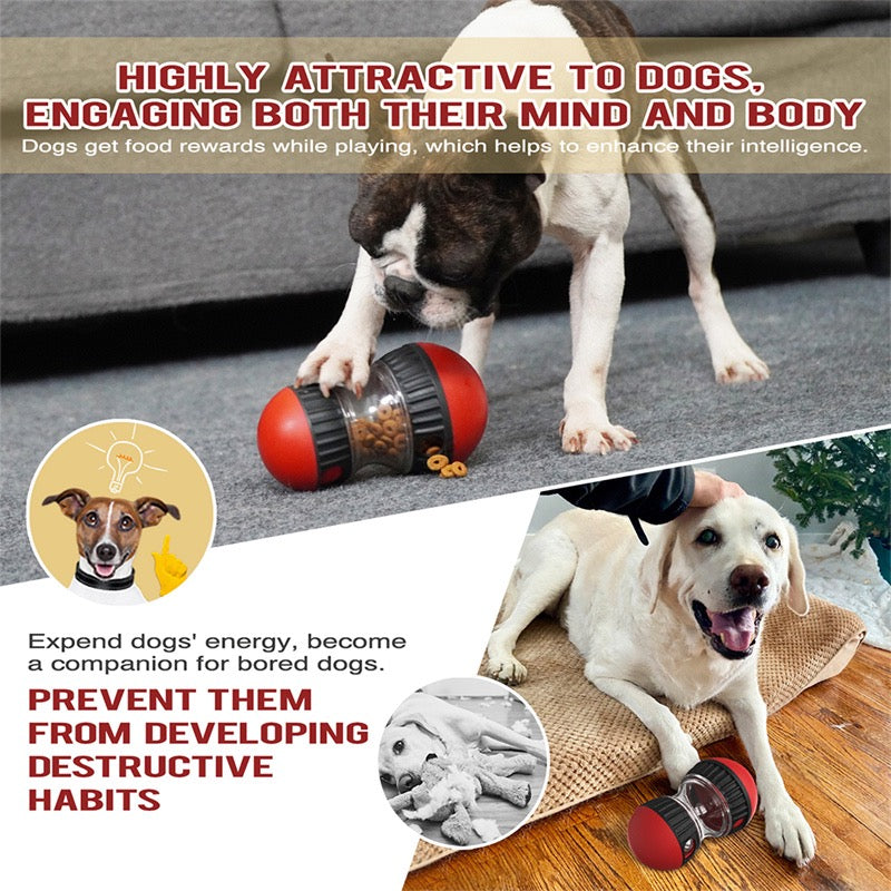 Dog Treat Dispenser Toy – Adjustable Difficulty Puzzle Toy for Small to Medium Dogs – Quiet Rubber Rolling Enrichment Toy for Anxiety Relief & Slow Feeding