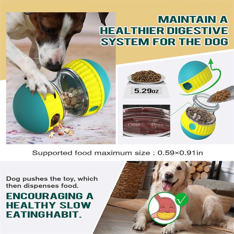 Dog Treat Dispenser Toy – Adjustable Difficulty Puzzle Toy for Small to Medium Dogs – Quiet Rubber Rolling Enrichment Toy for Anxiety Relief & Slow Feeding