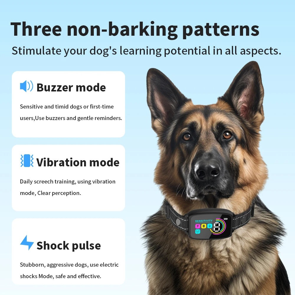 Smart AI Bark Collar for Small, Medium & Large Dogs | IP67 Waterproof Rechargeable Anti-Barking Collar with 4 Safe Training Modes & LCD Color Display