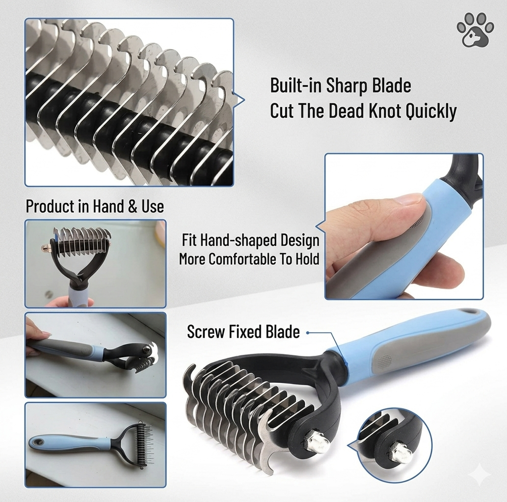Grooming Brush - Double Sided Shedding, Dematting - Undercoat Rake for Dogs - Dog Grooming Brush - Deshedding Brush for Dogs - Dog Brush, Cat Brush, Reduce Shedding by 95%