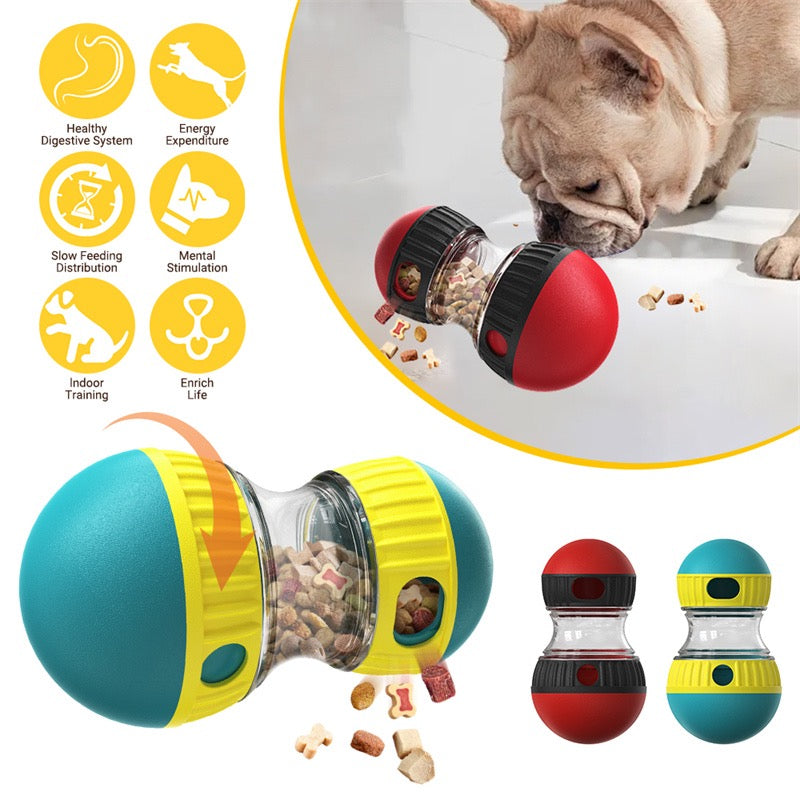 Dog Treat Dispenser Toy – Adjustable Difficulty Puzzle Toy for Small to Medium Dogs – Quiet Rubber Rolling Enrichment Toy for Anxiety Relief & Slow Feeding