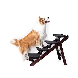 Wooden Dog Stairs Steps - Foldable 4 Levels Pet Stairs & Ramp Perfect For Beds And Cars - Portable Dog Cat Ladder Up To