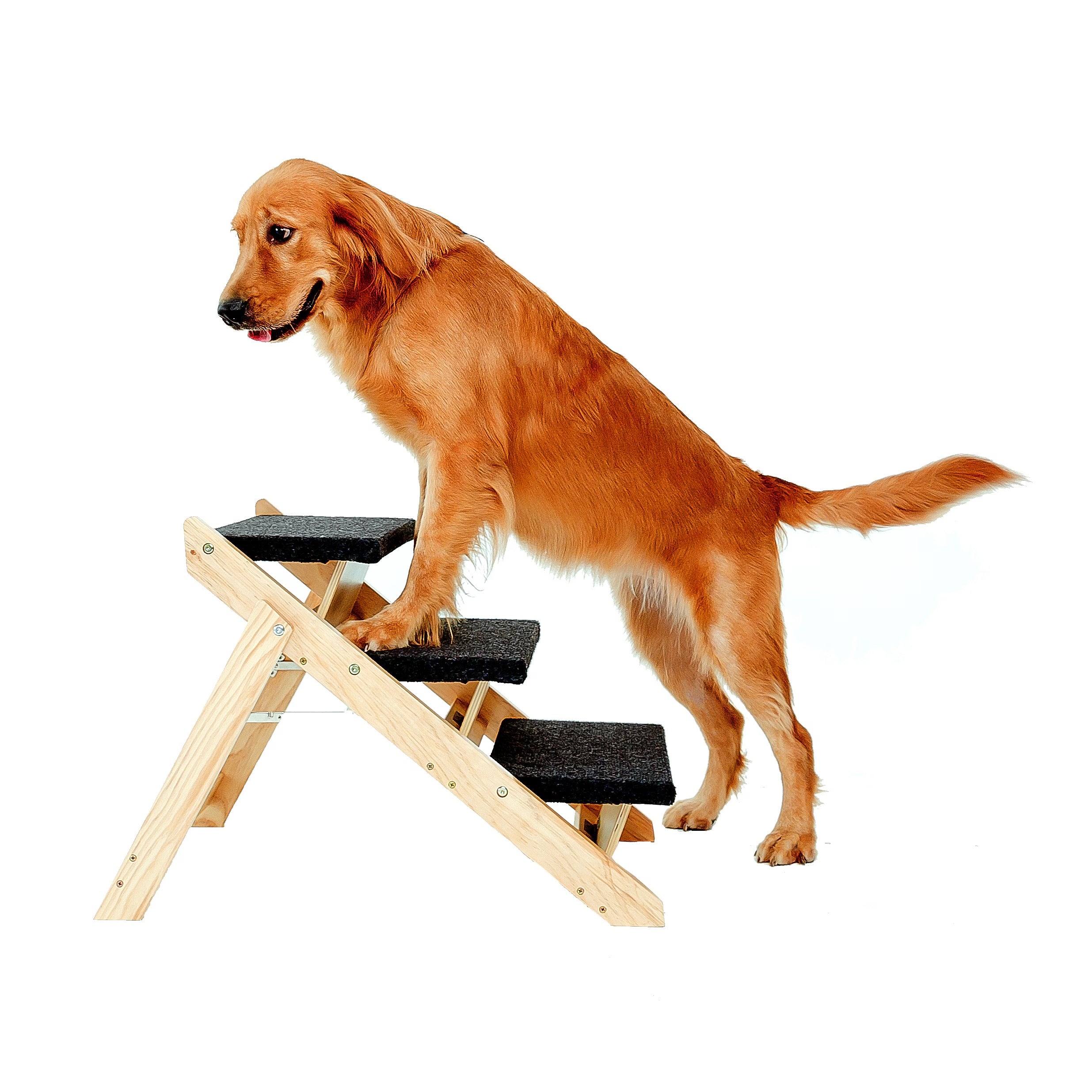 Wood Pet Stairs Pet Steps  Foldable 3 Levels Dog Stairs  Ramp Perfect For Beds And Cars Portable Dog Cat Ladder