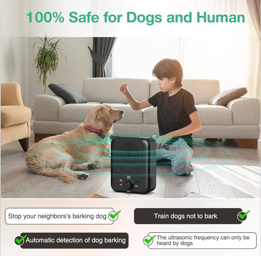 Ultrasonic Anti Barking Device - 33ft Range Rechargeable Dog Bark
Deterrent - Safe & Humane 3-Mode Sonic Bark Suppressor for Indoor & Outdoor