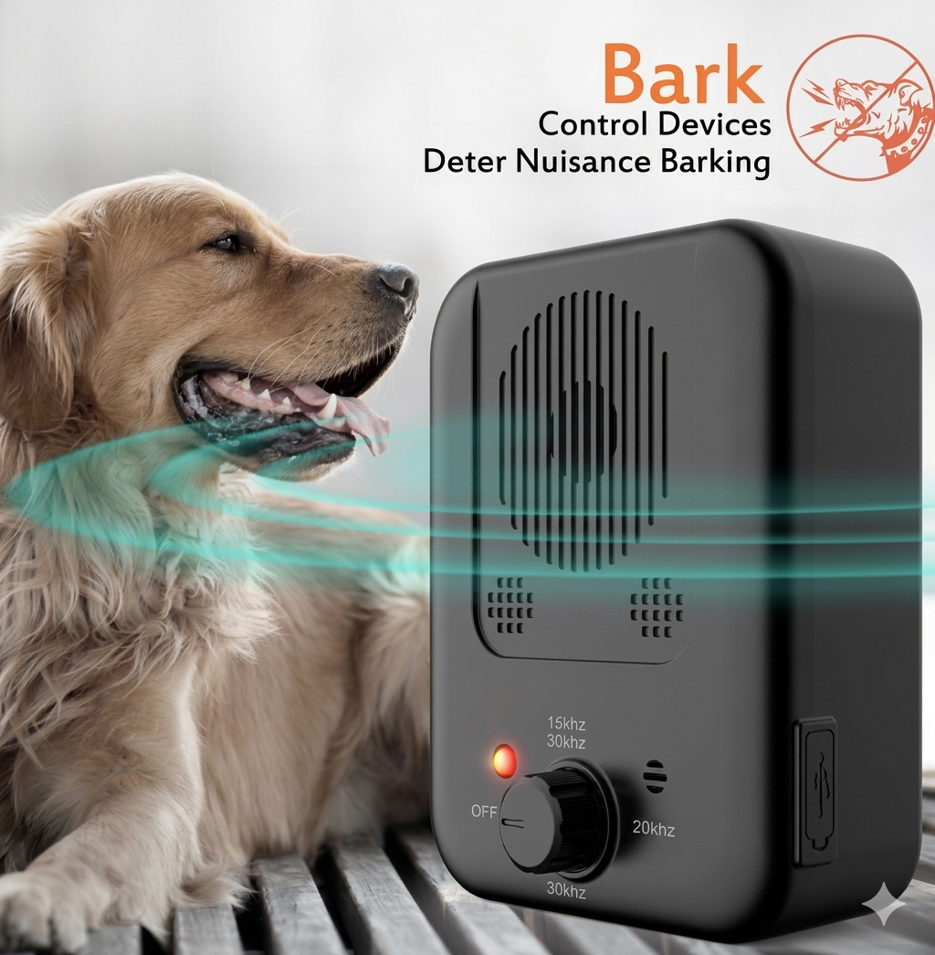 Ultrasonic Anti Barking Device - 33ft Range Rechargeable Dog Bark
Deterrent - Safe & Humane 3-Mode Sonic Bark Suppressor for Indoor & Outdoor
