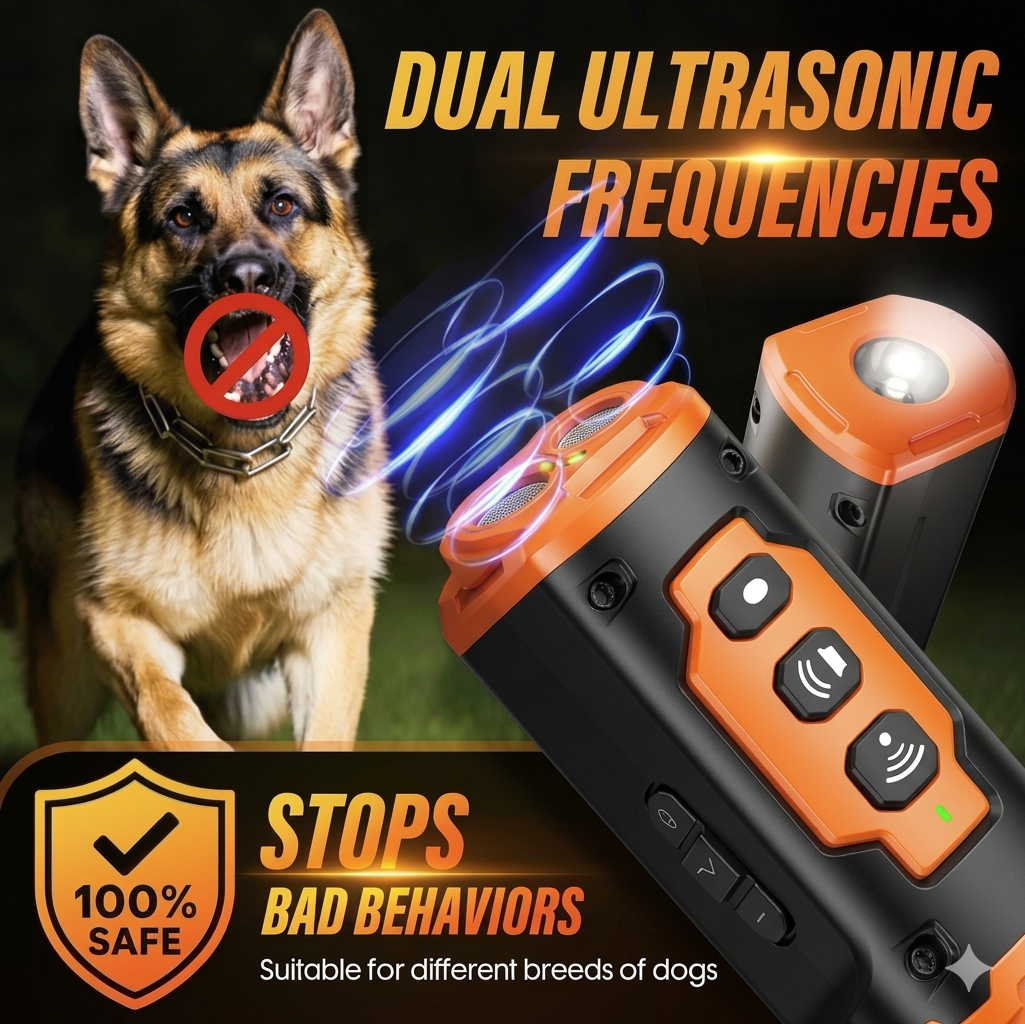 3X Ultrasonic Dog Bark Deterrent – 6-in-1 Stop Barking Device – Humane Dog Training Tool with 23ft Range & LED Flashlight – USB-C Rechargeable