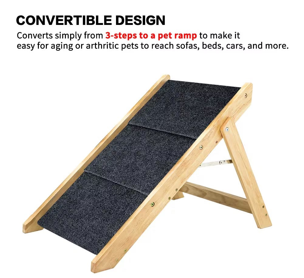 Wood Pet Stairs Pet Steps  Foldable 3 Levels Dog Stairs  Ramp Perfect For Beds And Cars Portable Dog Cat Ladder
