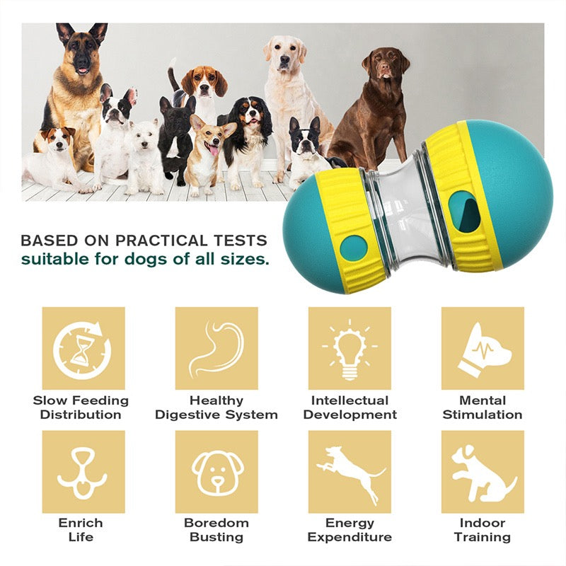 Dog Treat Dispenser Toy – Adjustable Difficulty Puzzle Toy for Small to Medium Dogs – Quiet Rubber Rolling Enrichment Toy for Anxiety Relief & Slow Feeding
