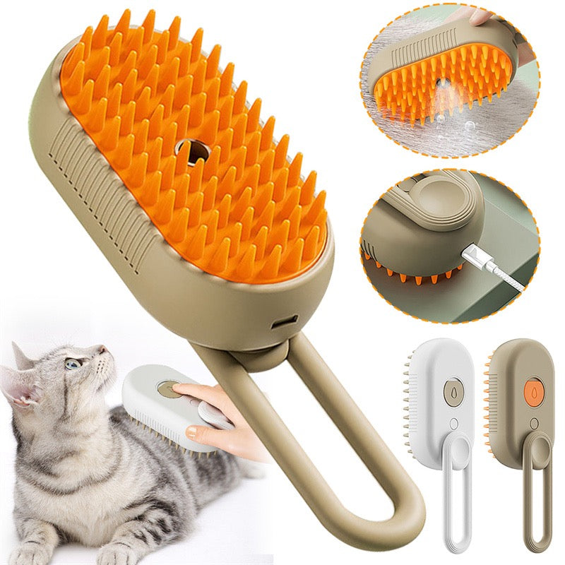 3-in-1 Electric Steam Pet Brush | Anti-Static Grooming & Deshedding Tool for Cats & Dogs