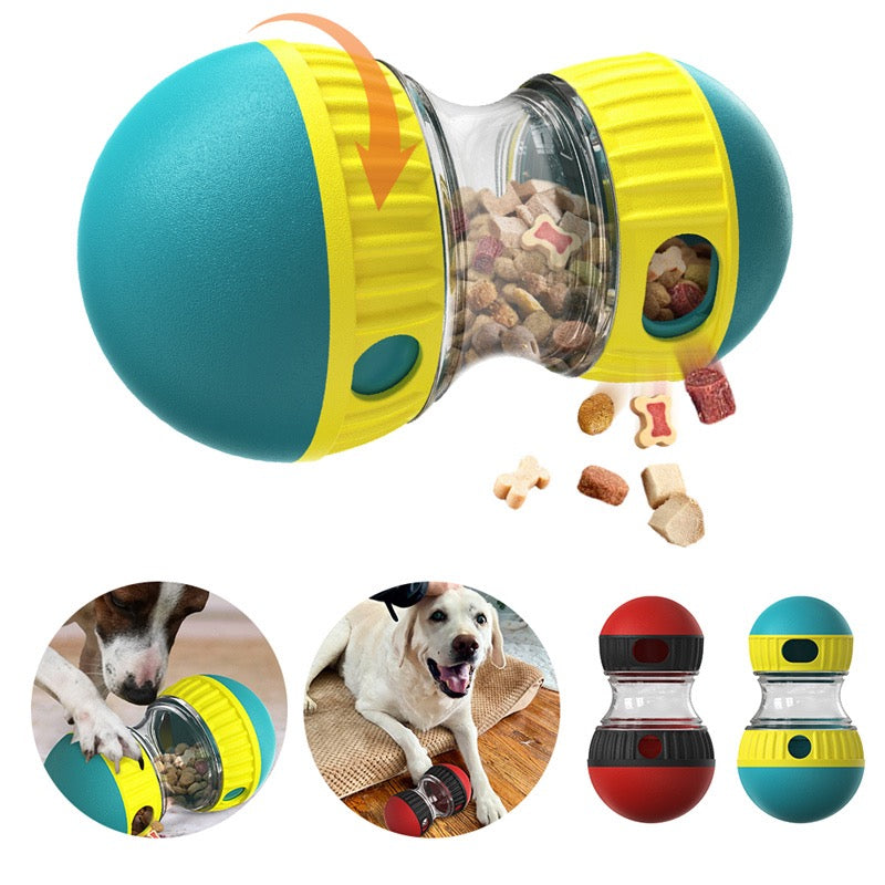 Dog Treat Dispenser Toy – Adjustable Difficulty Puzzle Toy for Small to Medium Dogs – Quiet Rubber Rolling Enrichment Toy for Anxiety Relief & Slow Feeding