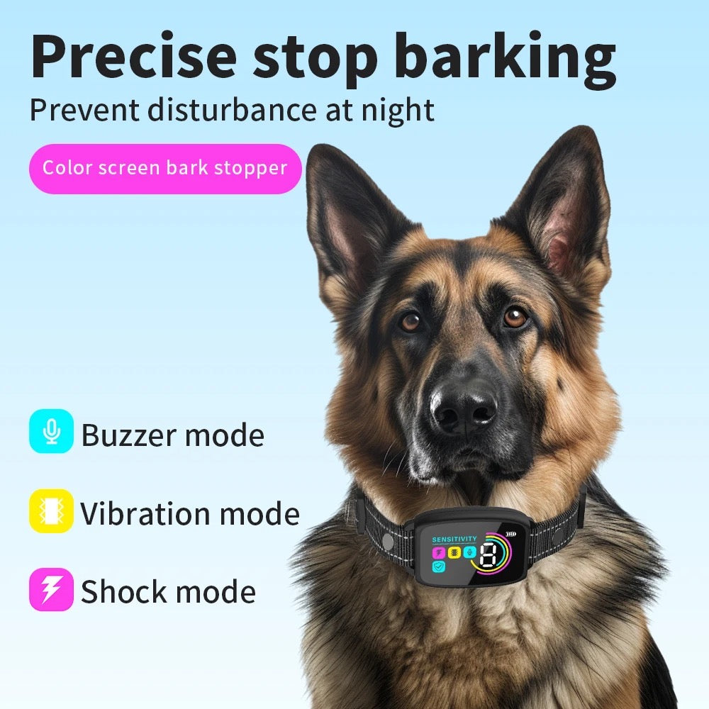 Smart AI Bark Collar for Small, Medium & Large Dogs | IP67 Waterproof Rechargeable Anti-Barking Collar with 4 Safe Training Modes & LCD Color Display