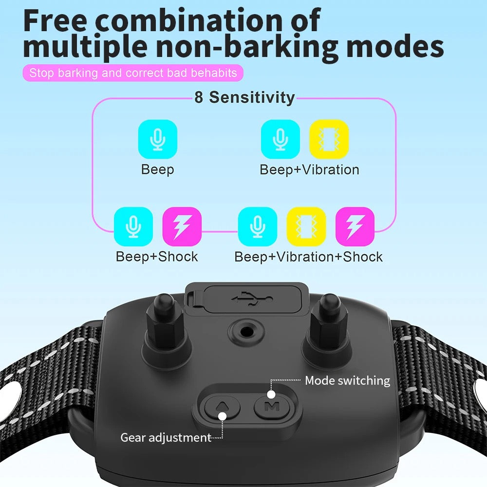 Smart AI Bark Collar for Small, Medium & Large Dogs | IP67 Waterproof Rechargeable Anti-Barking Collar with 4 Safe Training Modes & LCD Color Display