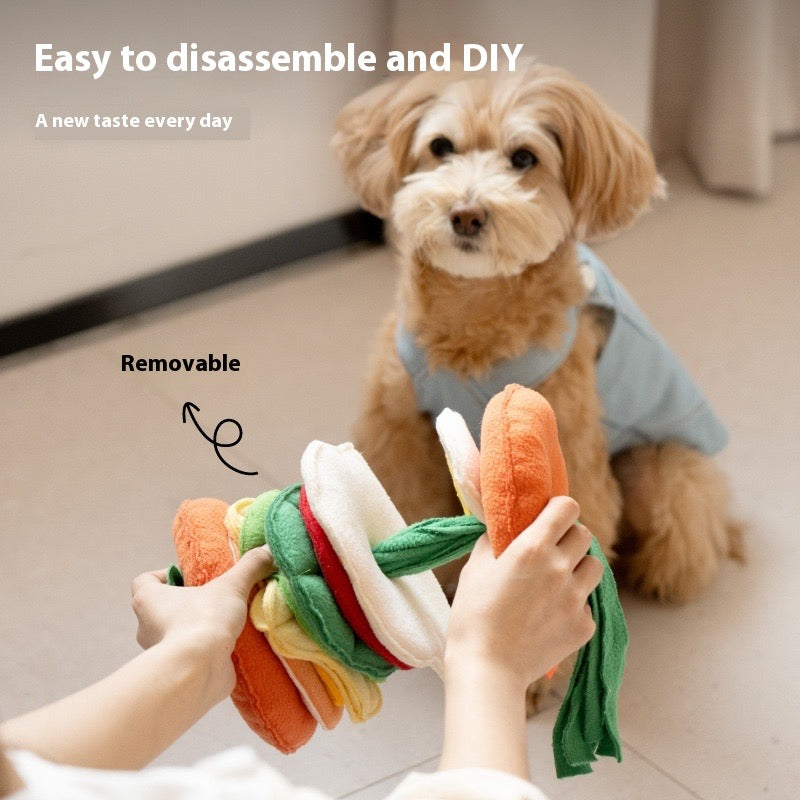 Interactive Hamburger Snuffle Dog Toy – Plush Foraging Mat for Mental Stimulation & Slow Feeding
