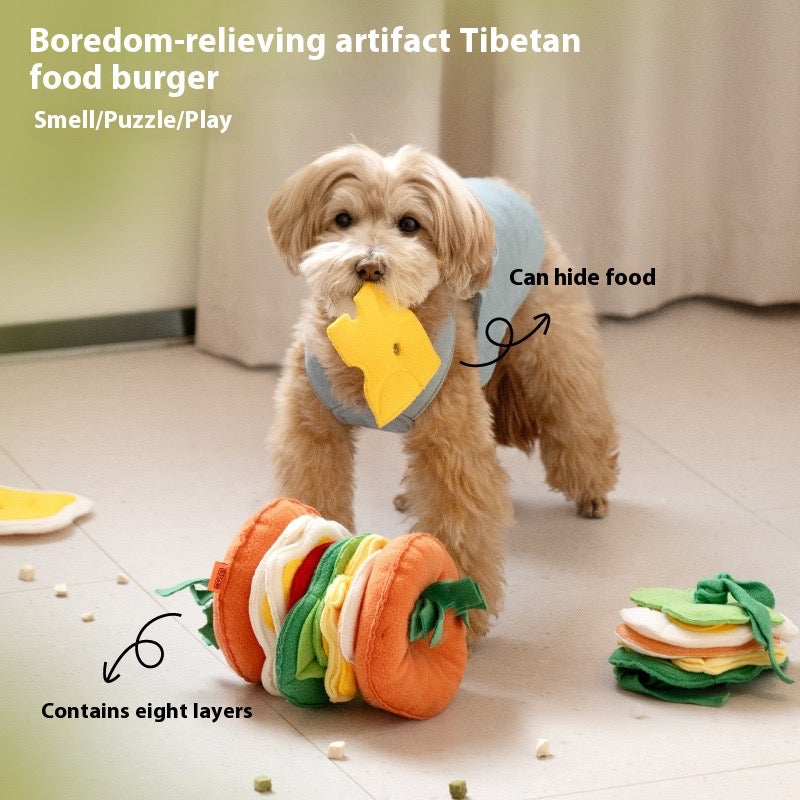 Interactive Hamburger Snuffle Dog Toy – Plush Foraging Mat for Mental Stimulation & Slow Feeding
