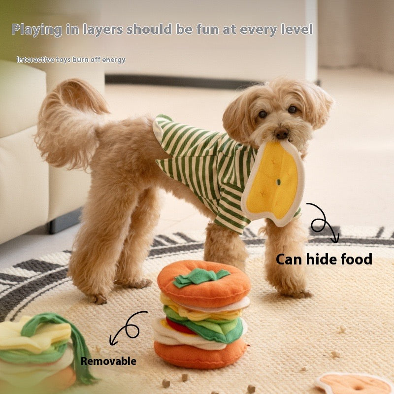 Interactive Hamburger Snuffle Dog Toy – Plush Foraging Mat for Mental Stimulation & Slow Feeding