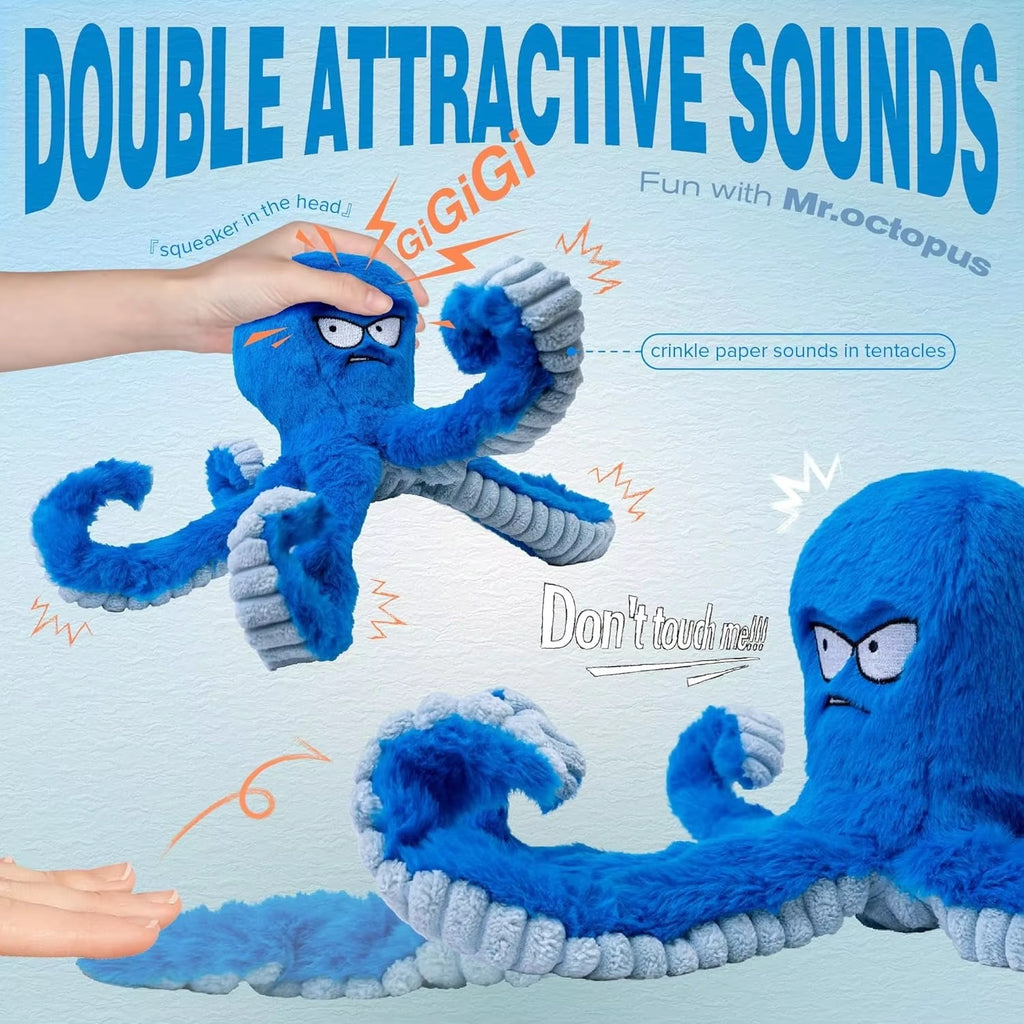 Indestructible Octopus Plush Dog Toy – Heavy Duty Chew Toy for Aggressive Chewers – Squeaky & Crinkle Interactive Tug Toy for Large & Medium Dogs