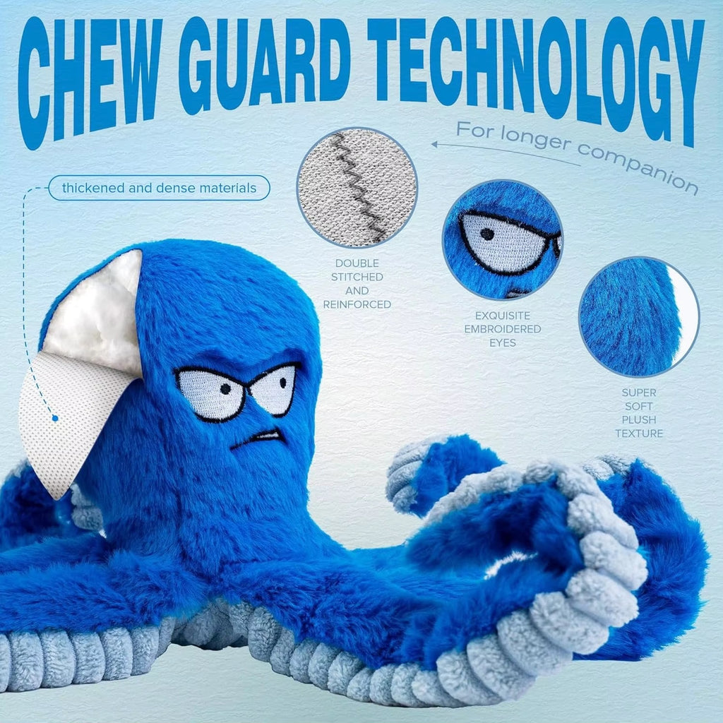 Indestructible Octopus Plush Dog Toy – Heavy Duty Chew Toy for Aggressive Chewers – Squeaky & Crinkle Interactive Tug Toy for Large & Medium Dogs