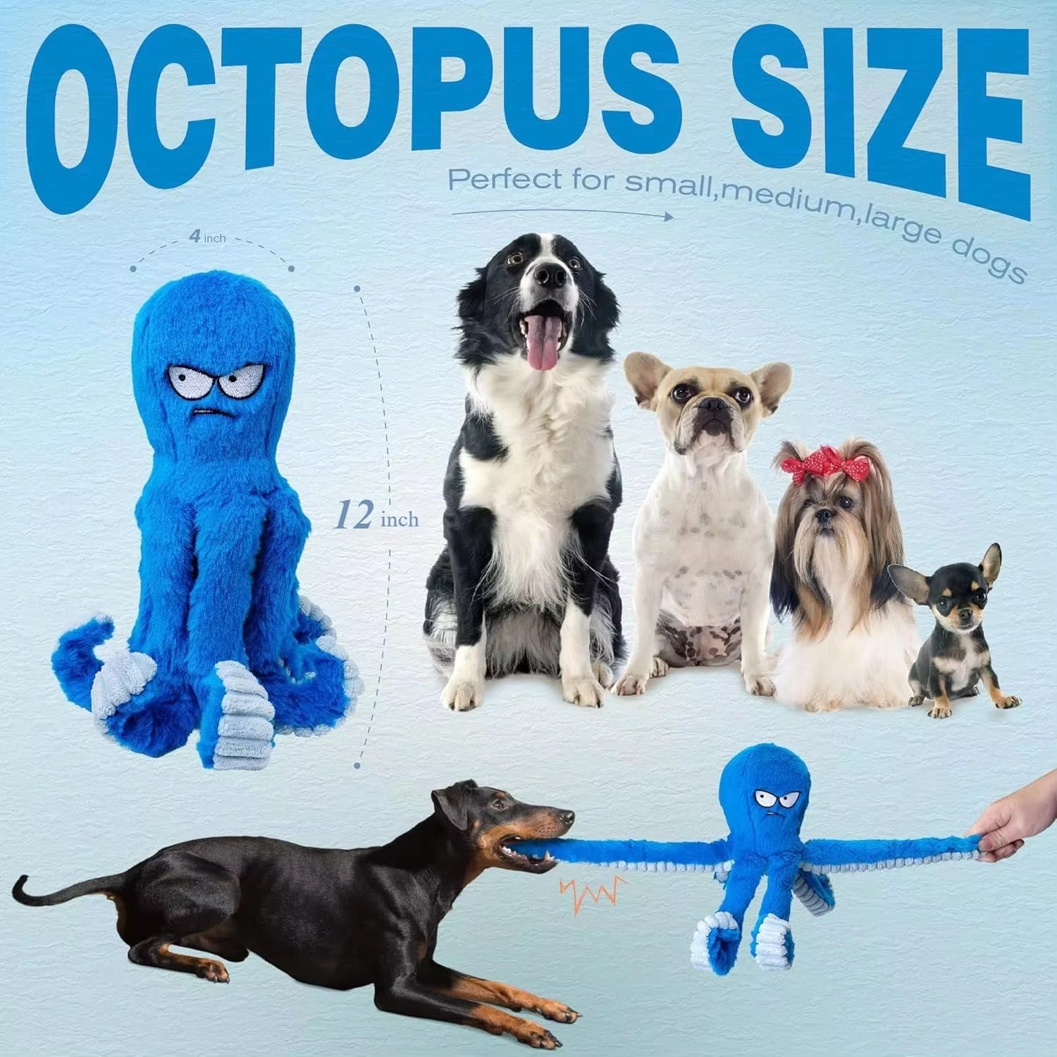 Indestructible Octopus Plush Dog Toy – Heavy Duty Chew Toy for Aggressive Chewers – Squeaky & Crinkle Interactive Tug Toy for Large & Medium Dogs