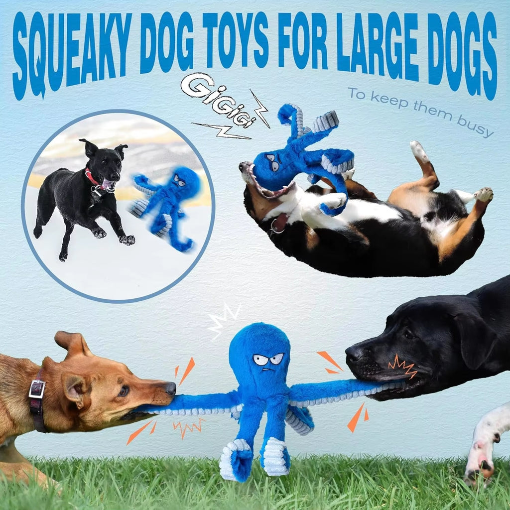 Indestructible Octopus Plush Dog Toy – Heavy Duty Chew Toy for Aggressive Chewers – Squeaky & Crinkle Interactive Tug Toy for Large & Medium Dogs